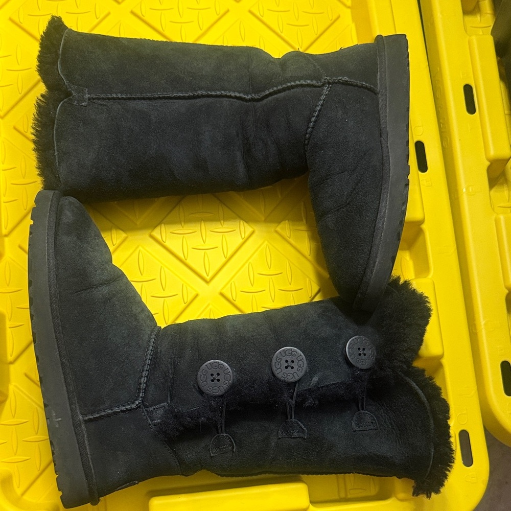 UGG Black Suede Boots with Button Detail